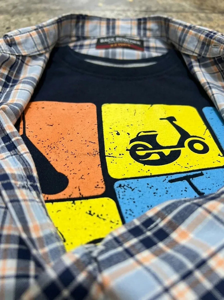 Scooter Black Inner Full Sleeve Beige, Navy & Orange Double Casual Shirt R-119