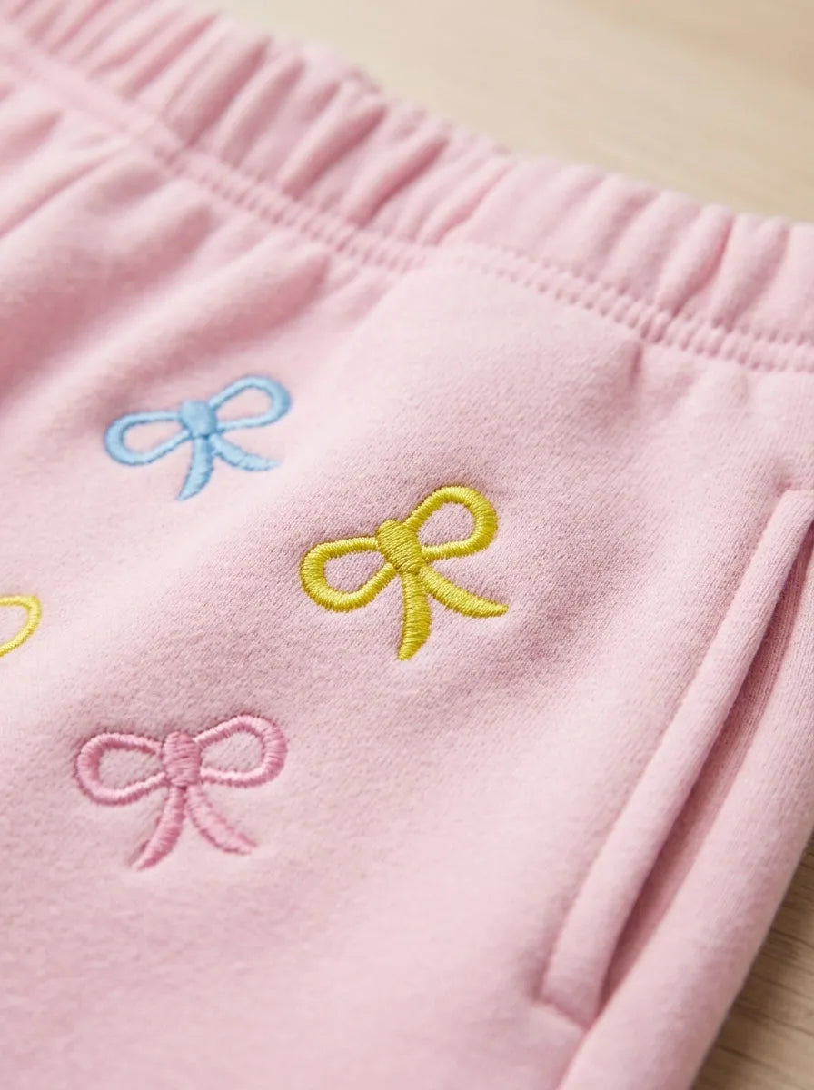 Bow Embroidery Baby Pink Baggy Track-Suit For Girls R-391