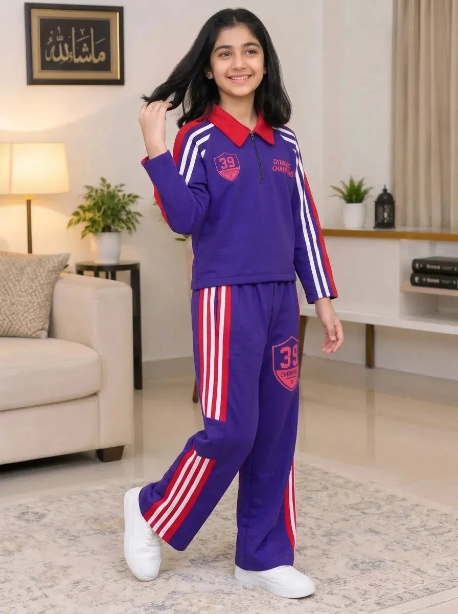 Dynamic Champion Royal Purple Baggy Trouser Shirt For Girls R-476