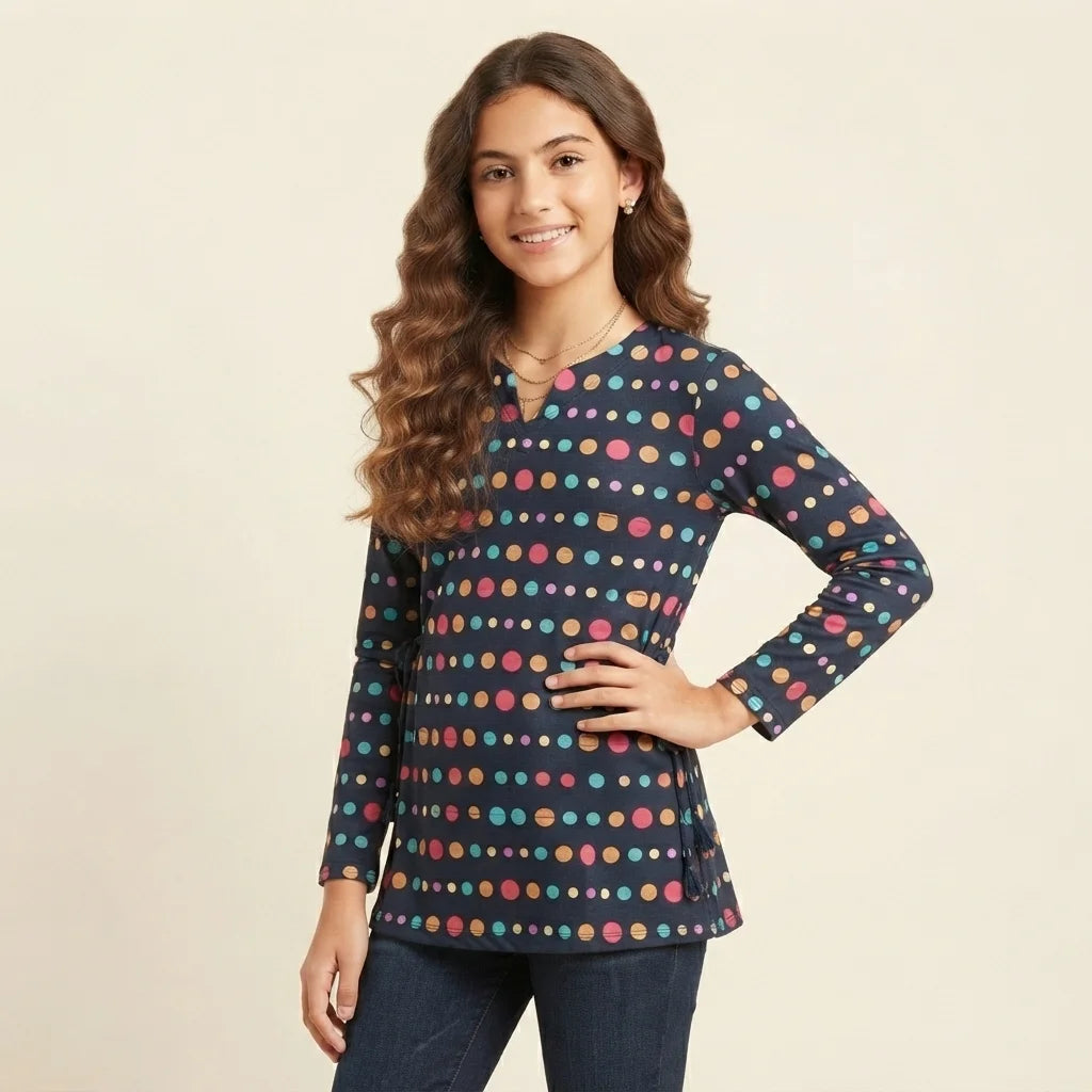 Multi Color Dots Navy Blue Girl Top Girls ( R-258 N )