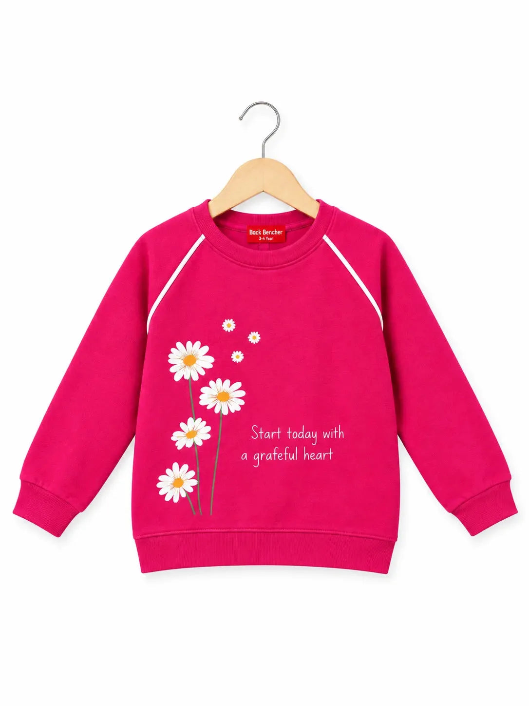 Three Flower Print Pink Sweatshirt For Girls ( R-256 N )