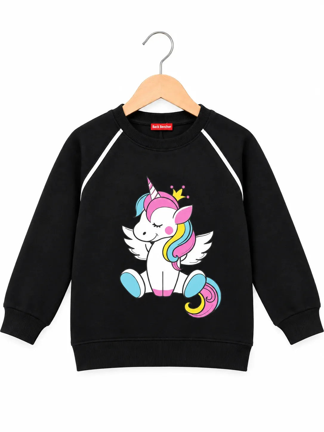 Unicorn Print Black Sweatshirt For Girls ( R-144 N )