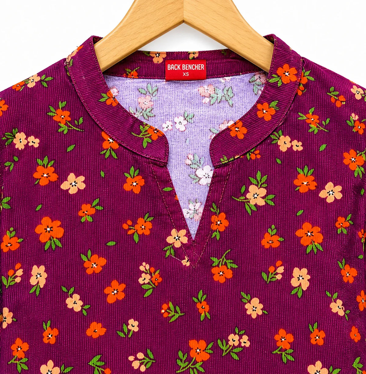 Plum Magenta Floral Printed Corduroy Co-Ord Set For Women