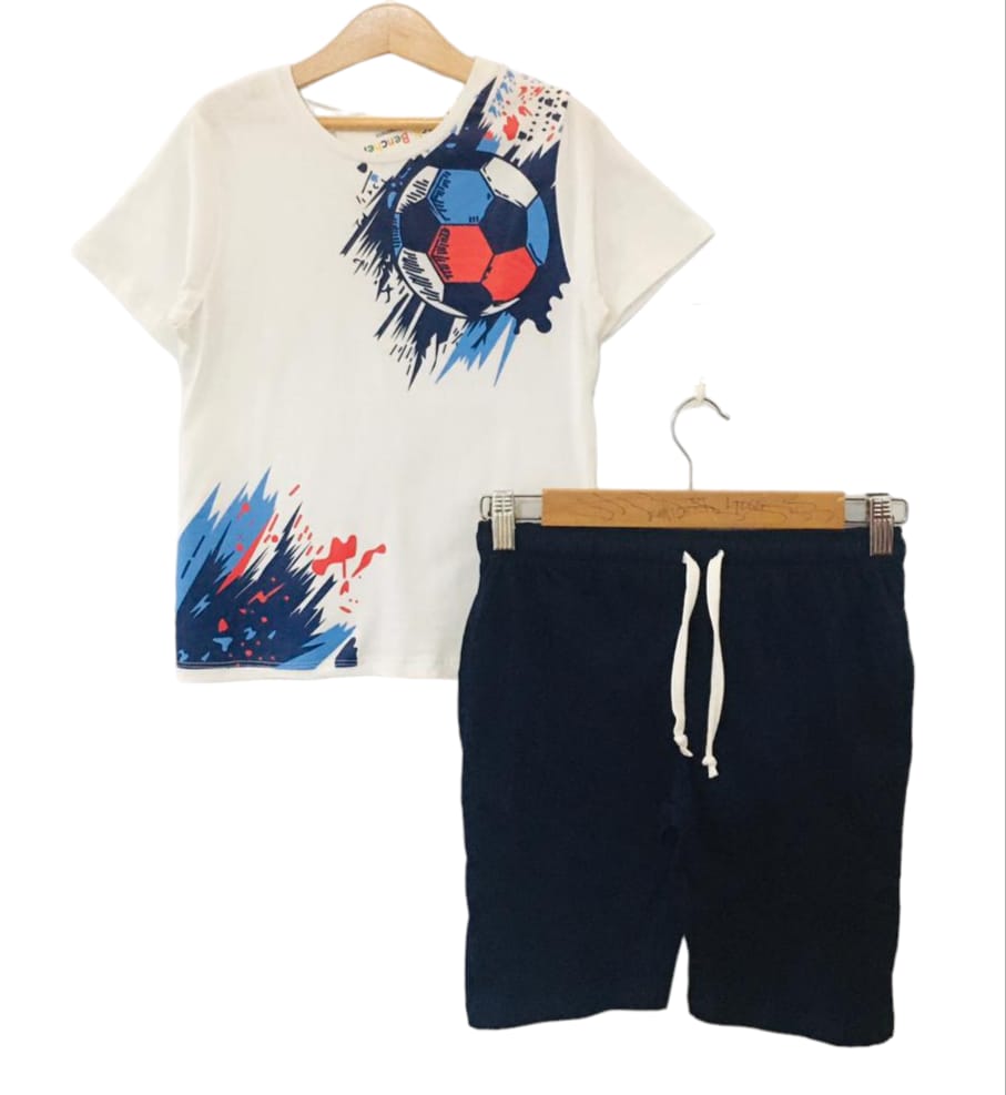 Football Print White Nicker Suit Boys ( R-163 )