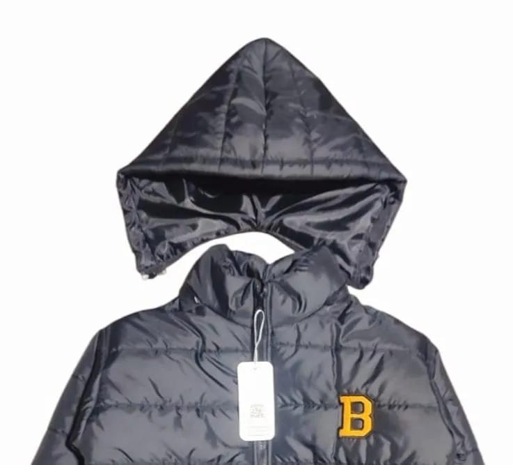 "B" Black Puffer Jacket Removable Hood Unisex