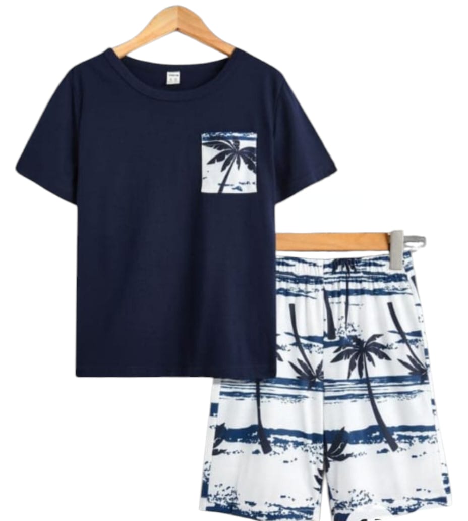 Tree Pocket Print Navy Nicker Suit Boys(R-156,163)
