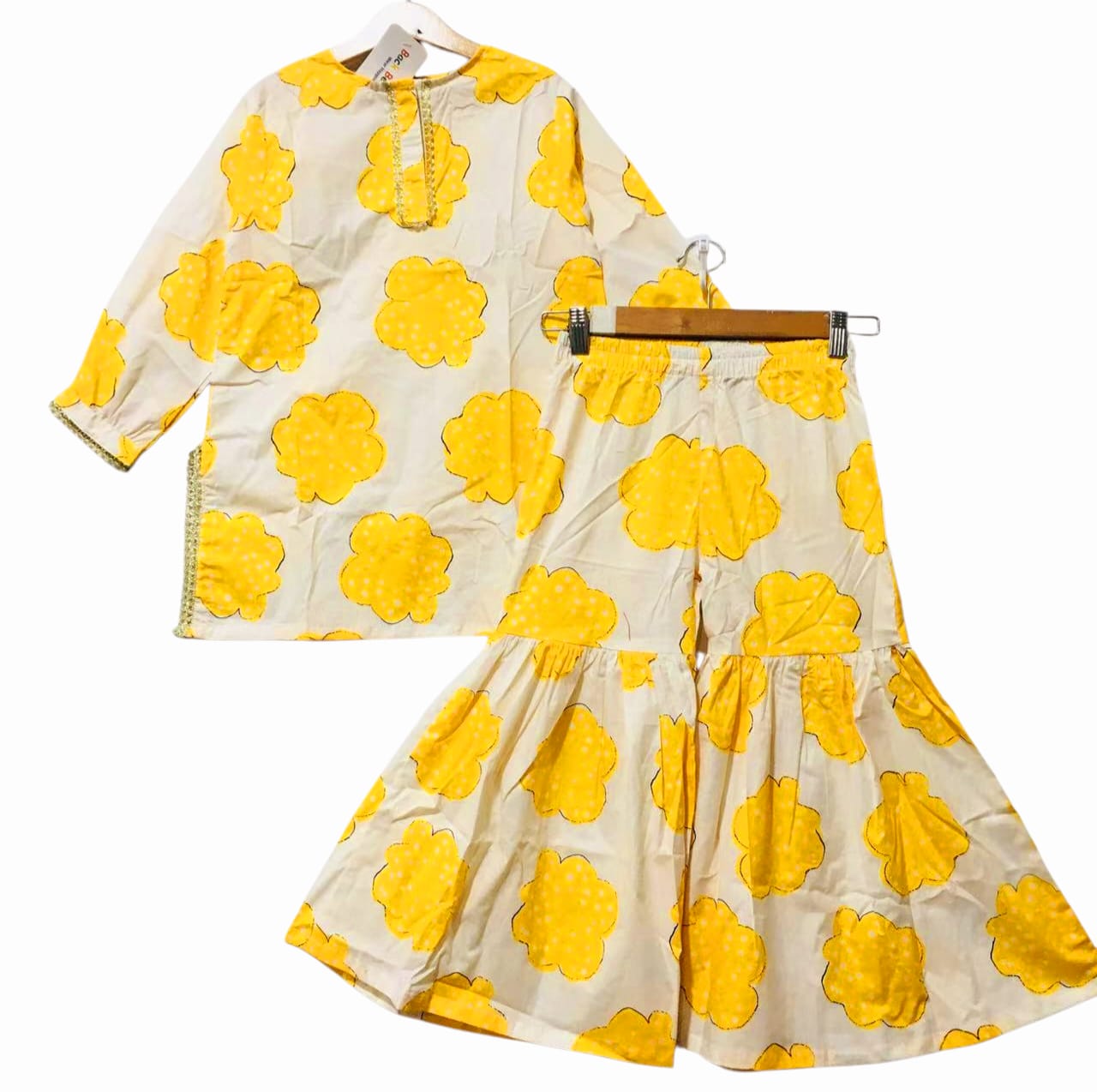Yellow Shade White Gharara Suit Girls