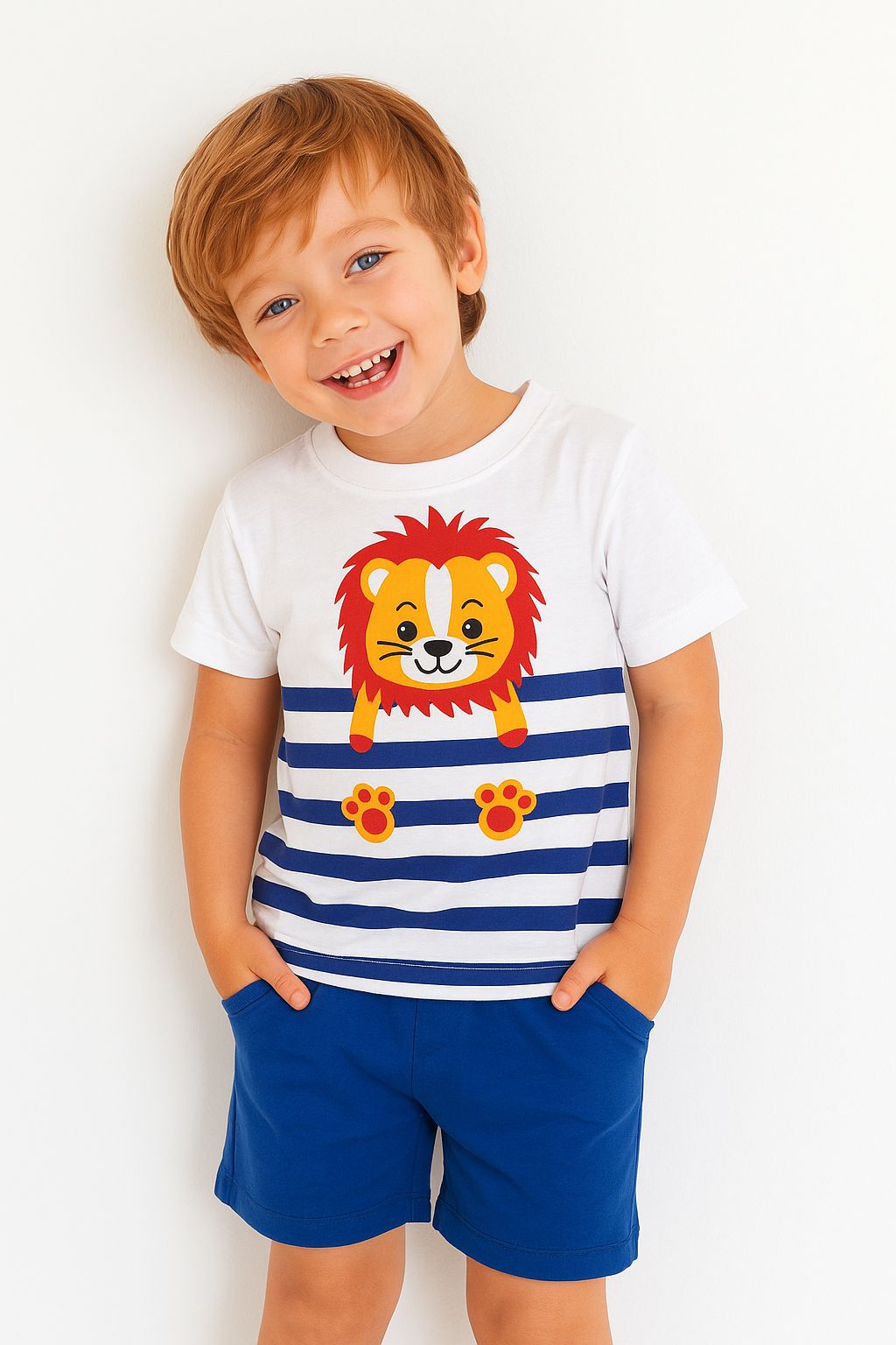 Lion Print White Nicker Suit Boys