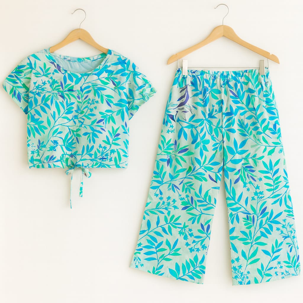 Sky Green Leaves Half Sleeve White Skate Fish Girls(N)