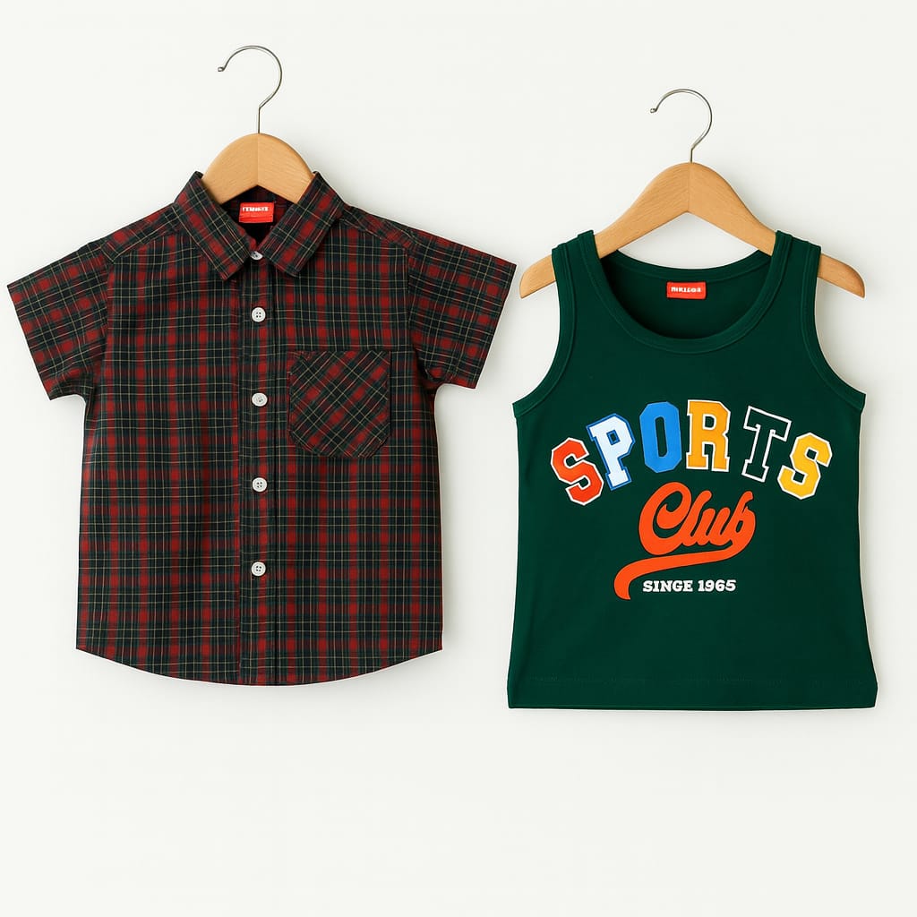 Sport Club Green Inner Green Red Check Double Casual Shirt Boys