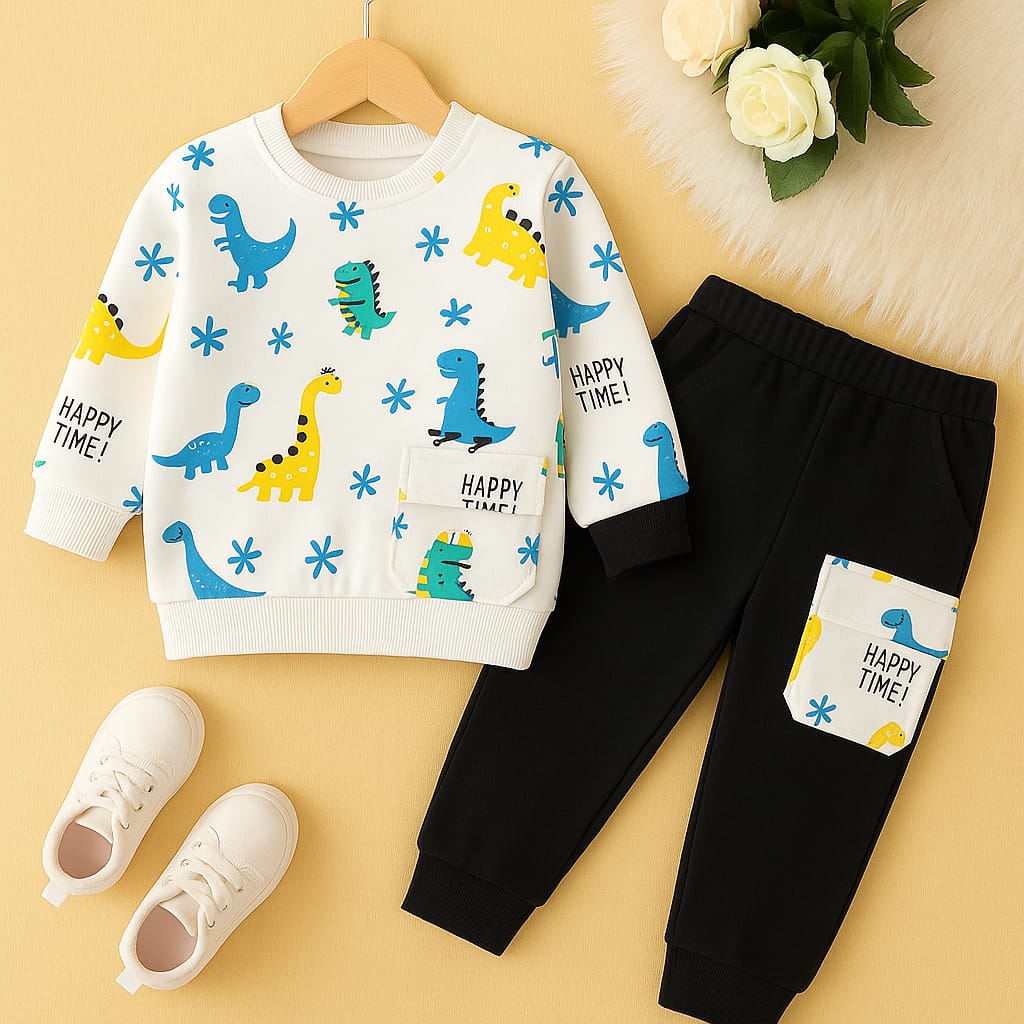 Dino All Over Print White , Black Trouser Track-suit Boys ( R-364,360 N )