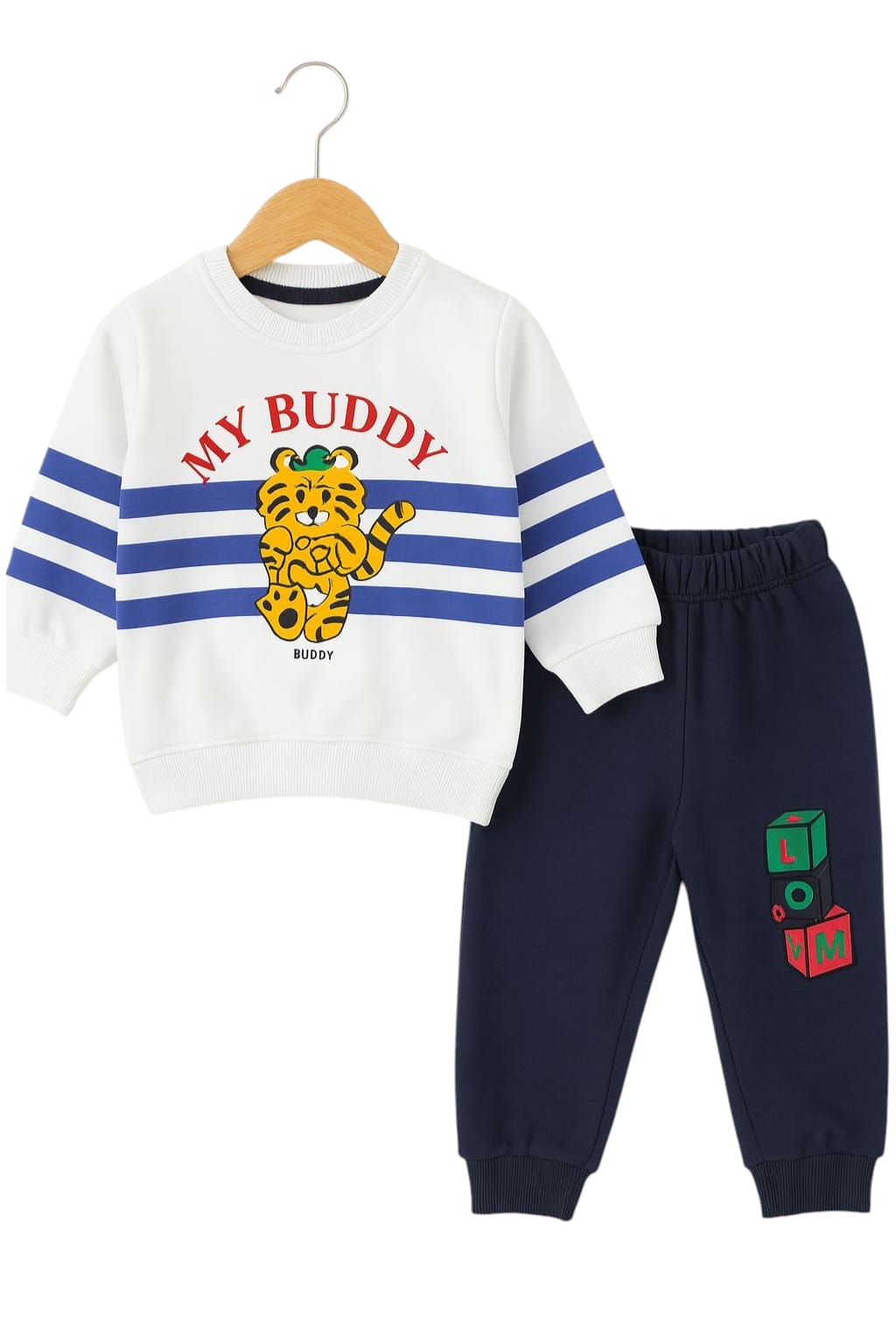 My Buddy White, Navy Trouser Track-suit-Boys (R-334N )