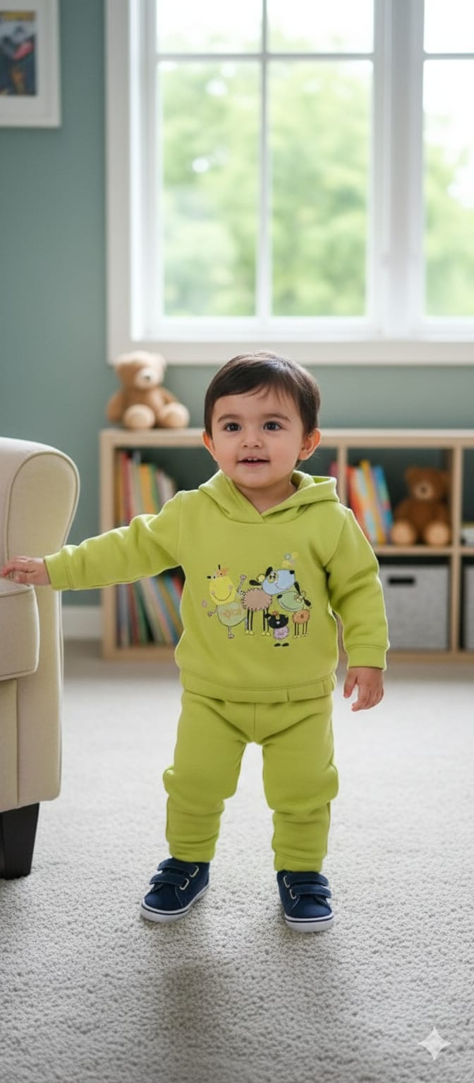 Happy Farm Friends Lime Hoodies Track-Suit Newborn