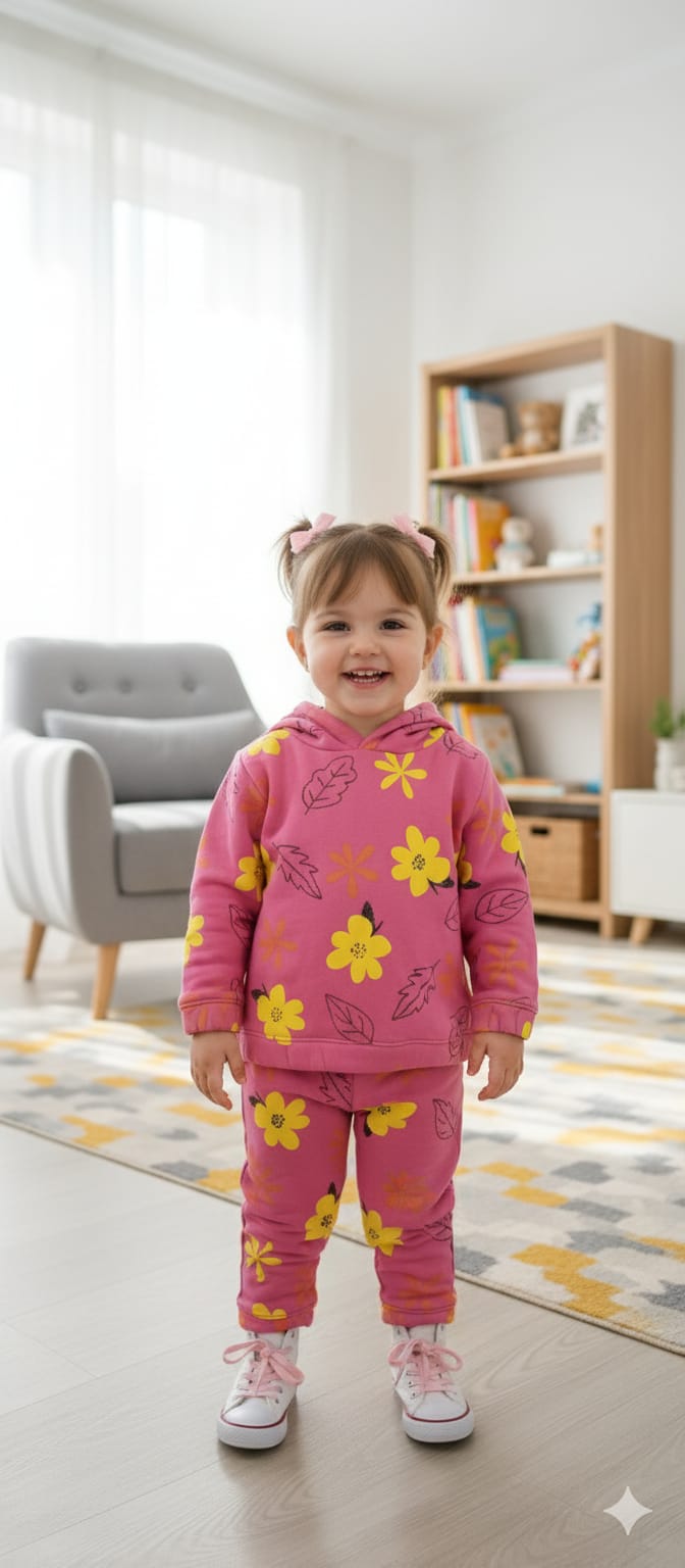 Flower & Leaves Alo Print Pink Hoodies Track-Suit Newborn