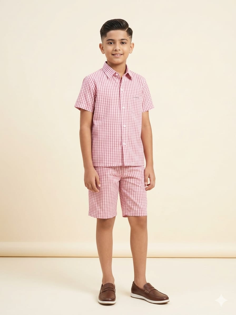 Pink Check White Casual Nicker Suit Boys ( R-463N )