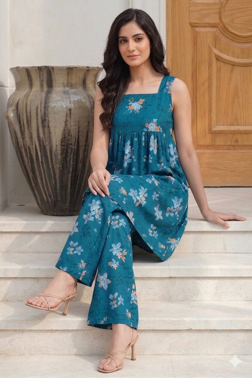 Unstitched Printed Suit- Blue Rose Navy 2 Piece Suit