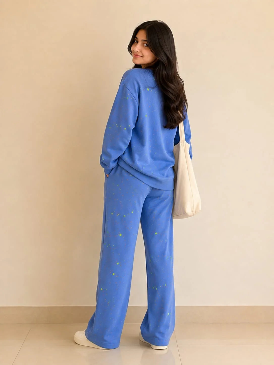 Dots Print Sky Baggy Track Suit For Women's