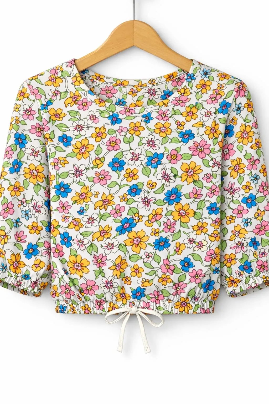 Parrot & Yellow Flower Full Sleeve Cream Skate Fish Girls ( R-330 N)