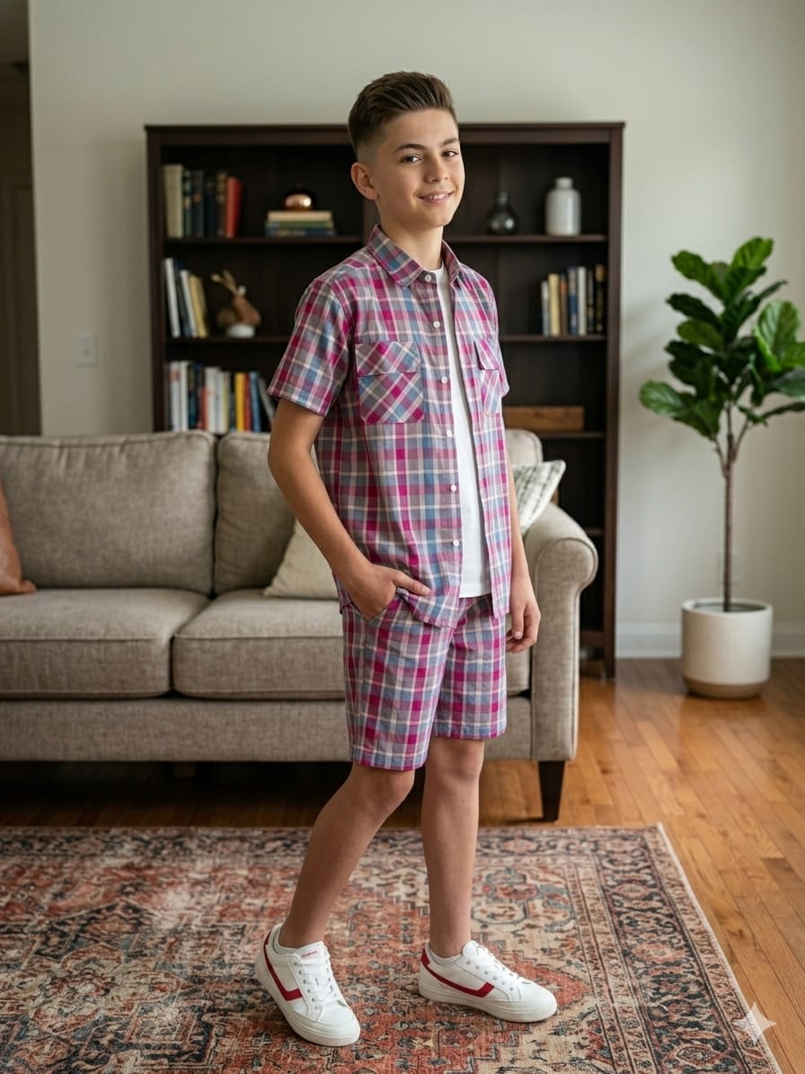 C-Green Cream Check Casual Nicker Suit Boys ( R-465 N )