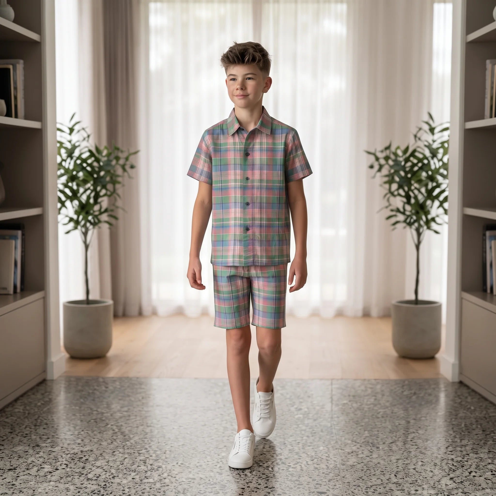 Multi Parrot Check Casual Nicker Suit Boys ( R-465 )