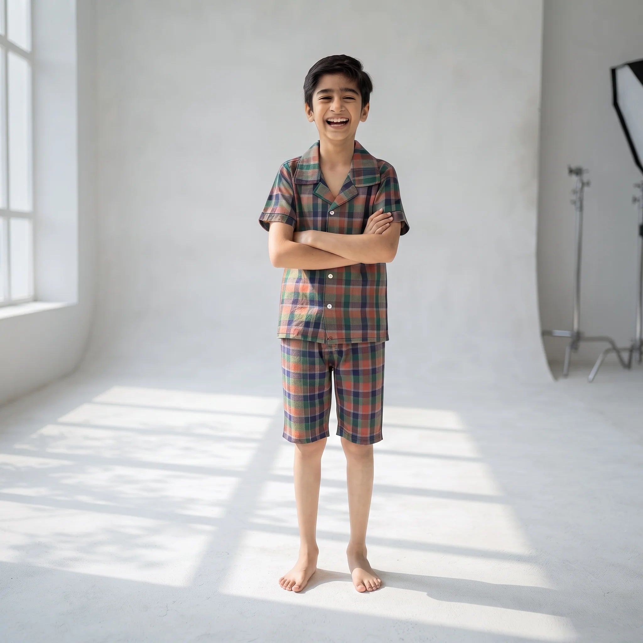 Multi Green Check Coat Collar Nicker Suit Boys ( R-512 N )