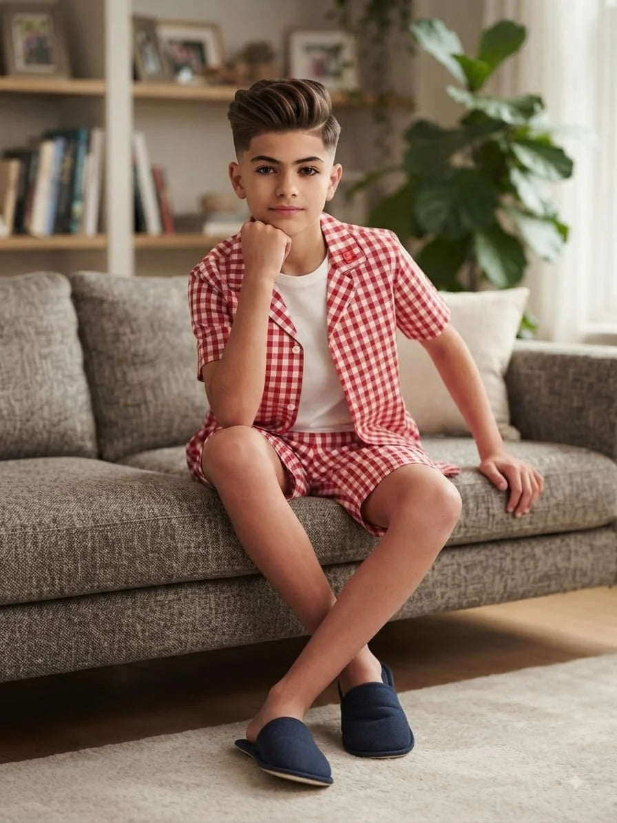 Red White Check Coat Collar Nicker Suit Boys ( R-23 N )