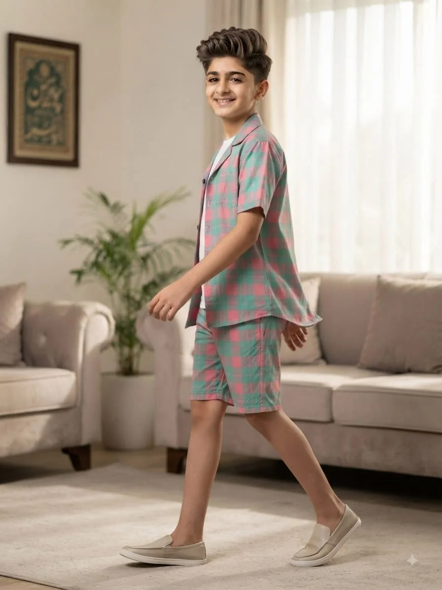 Pink Sky Check Coat Collar Nicker Suit Boys ( R-54 N )