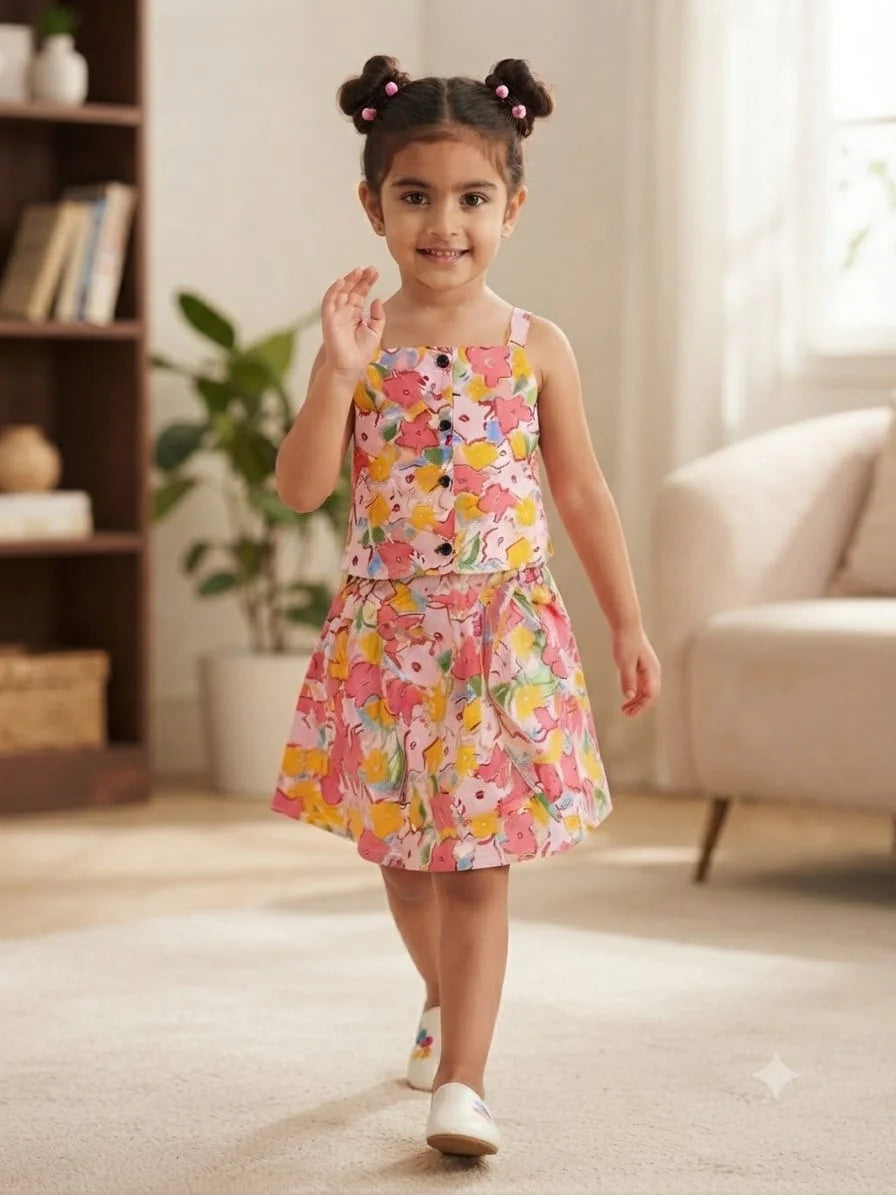 Shine Floral Sleeveless Cream Skirt Suit Girls ( R-410 N)