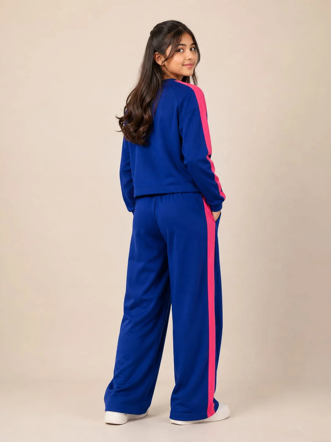 Heart Print Full Sleeve Royal Blue Baggy Trouser Shirt Girls ( R-57 N )