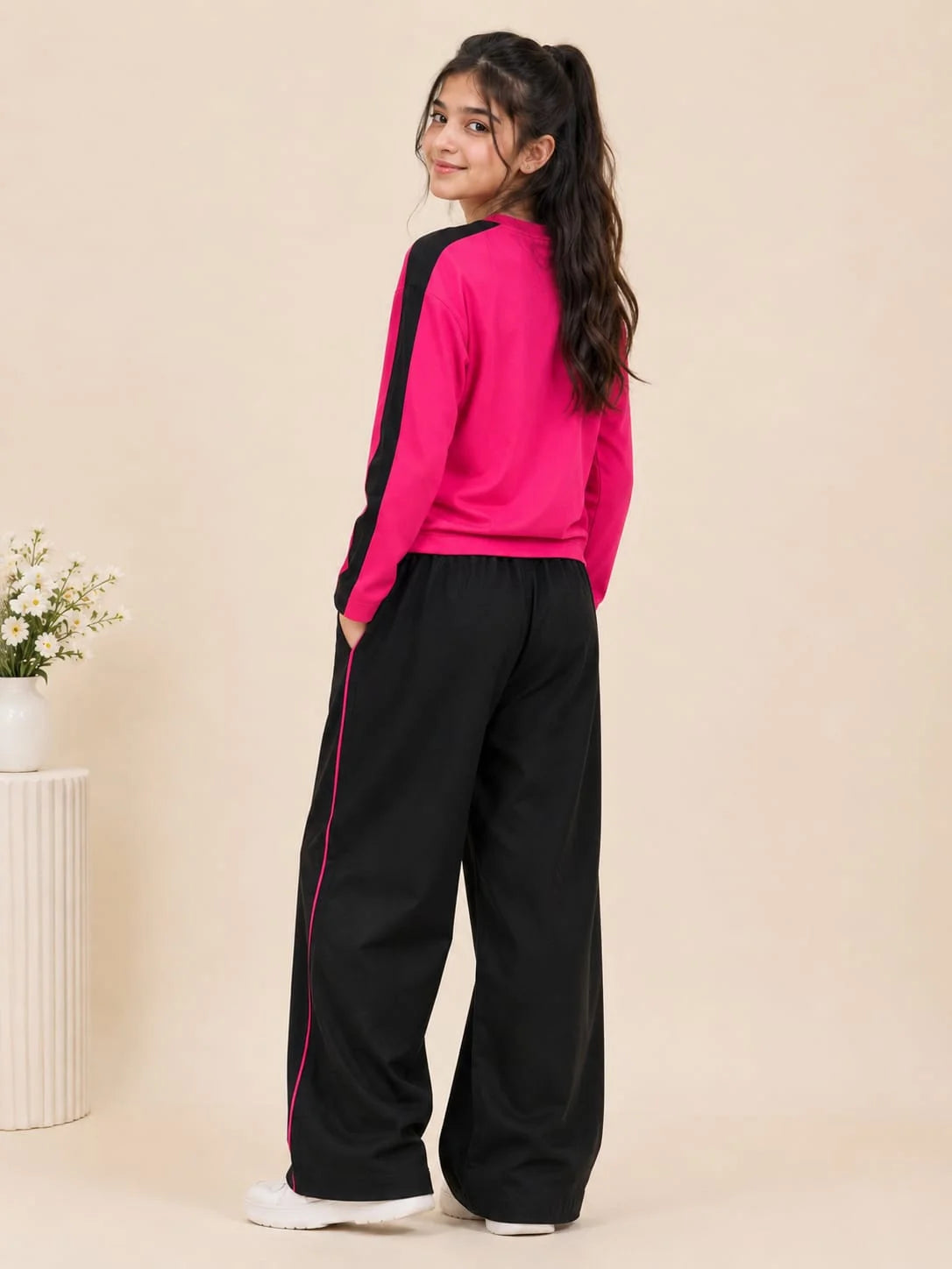 Beautiful Butterfly Full Sleeve Pink Baggy Trouser Shirt Girls ( R-459 N )