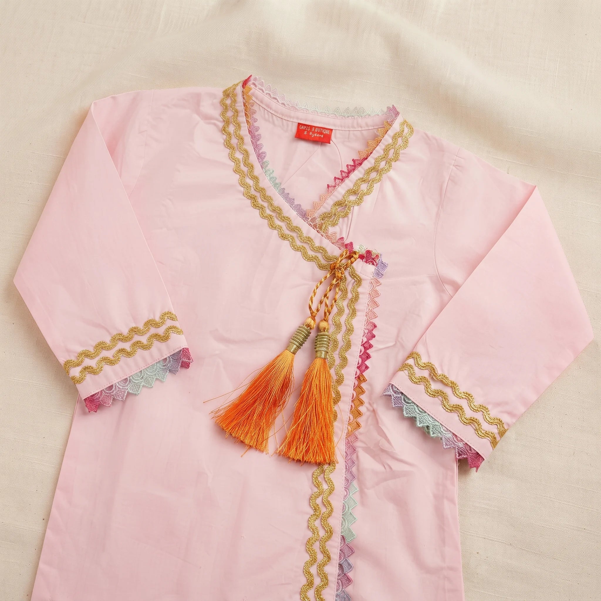 Front Lace Angrakha Style Baby Pink 2Pcs SuitGirls ( R-299 N )