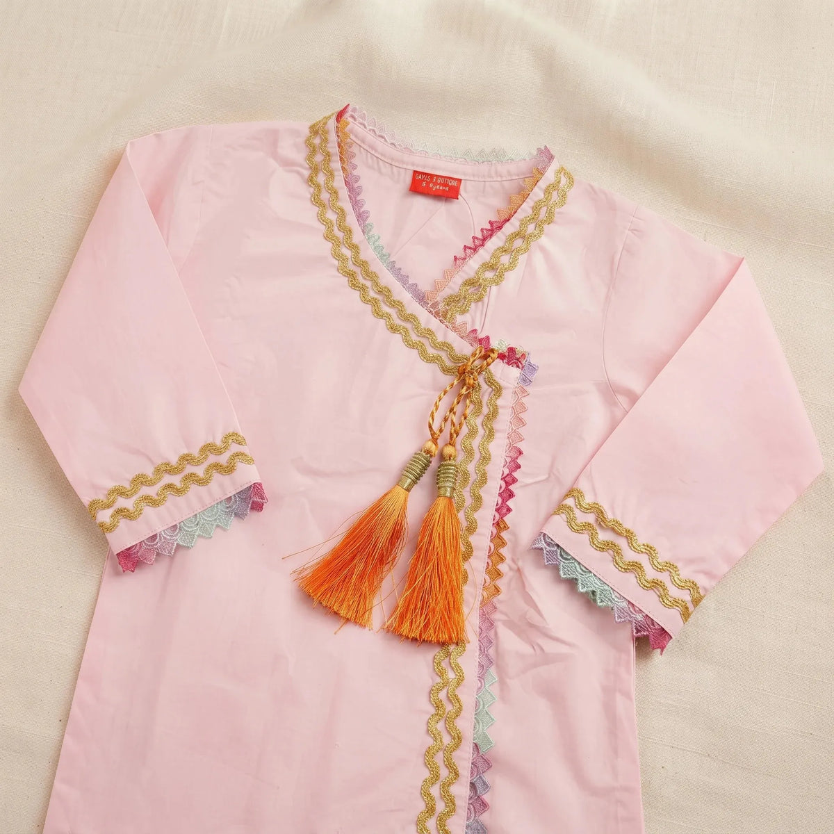 Front Lace Angrakha Style Baby Pink 2Pcs SuitGirls ( R-299 N )