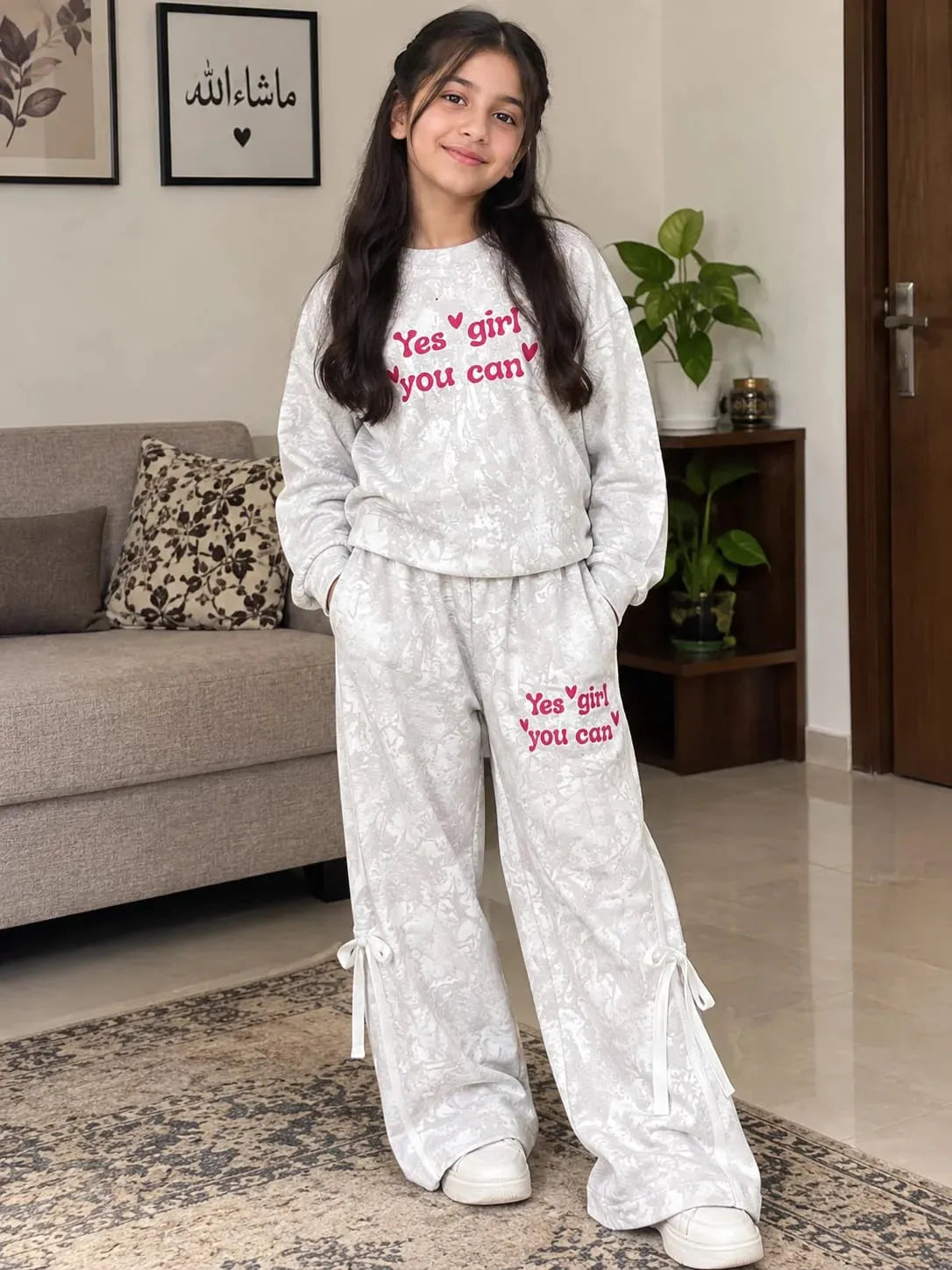 Yes Girl Print Off White Tie-Dye Baggy Track-Suit For Girls ( R-57 N )