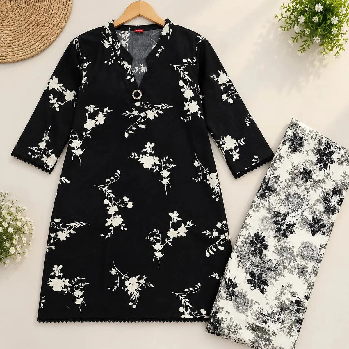 Floral Printed Kurta & Printed Wide-Leg Palazo 2-Piece Suit For Women ( R-180 N )