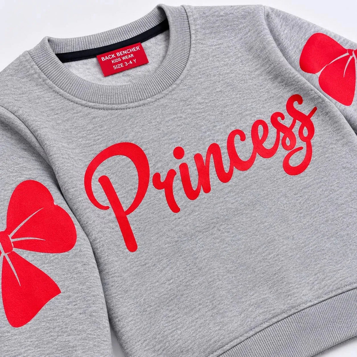 Princess Bow Graphic Grey & Red Track-Suit For Girls R-77