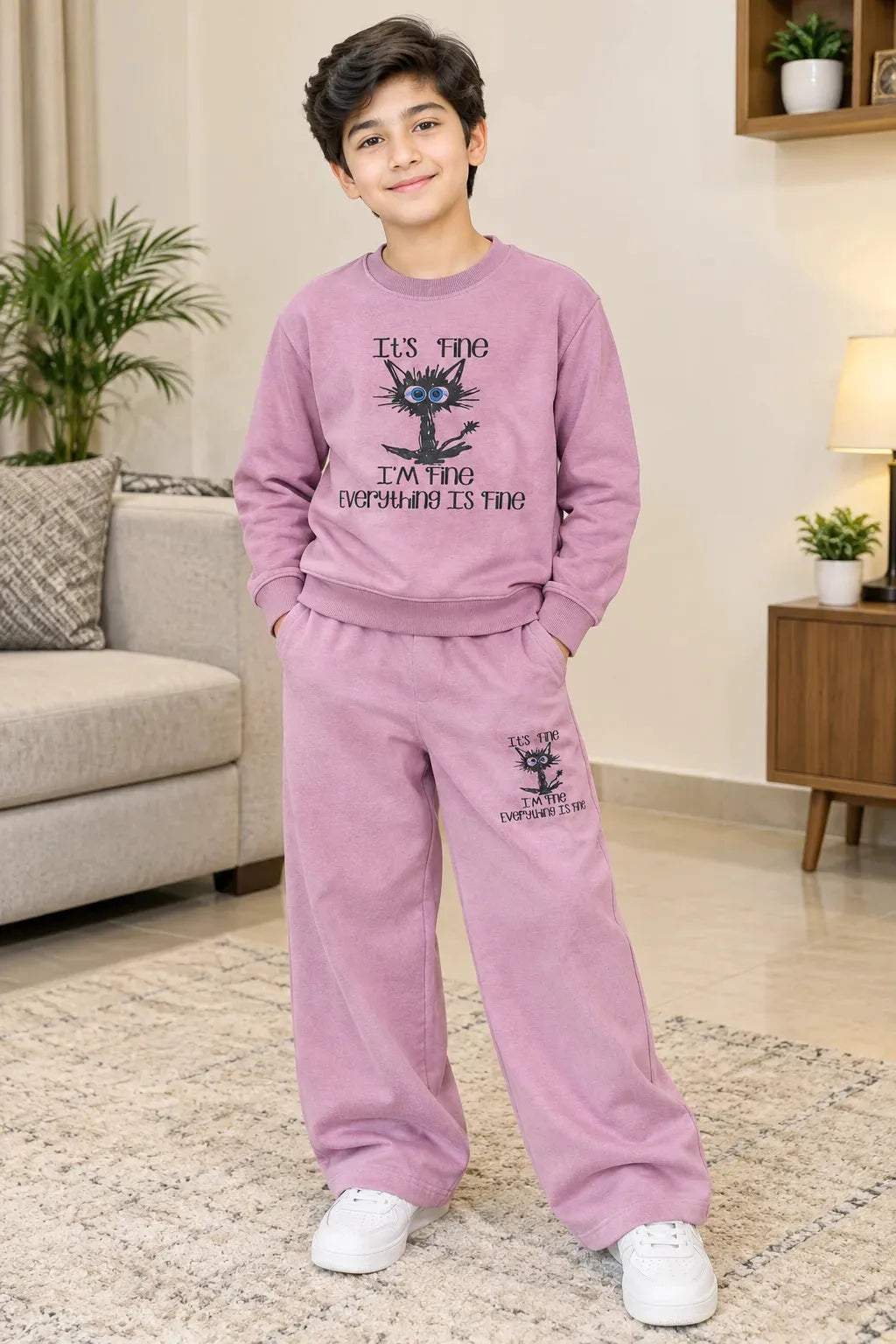 I Am Fine Dusty Mauve Baggy Tracksuit For Boys