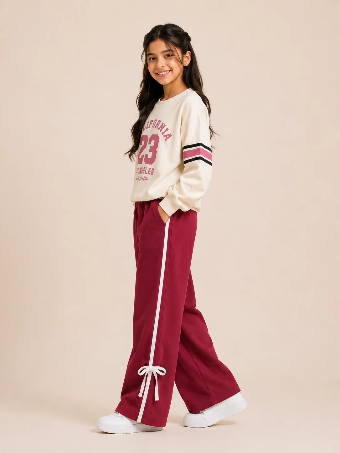 California Print Cream Dusty Pink Track-Suit For Girls (R-262 N)