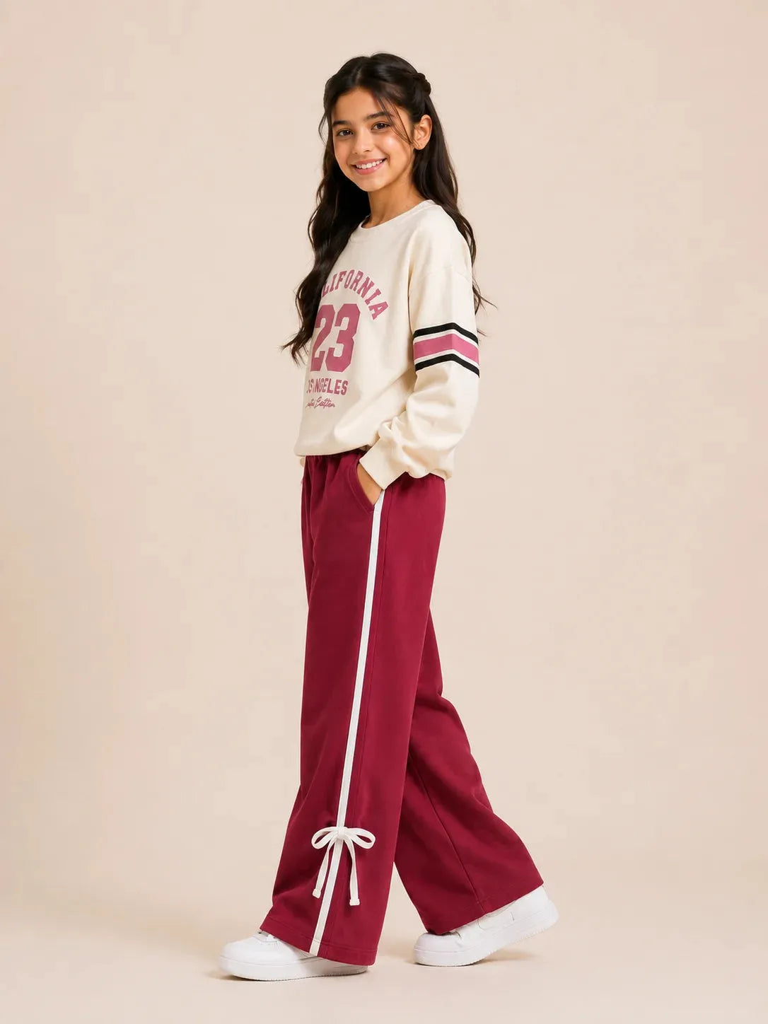 California Print Cream Dusty Pink Track-Suit For Girls (R-262 N)