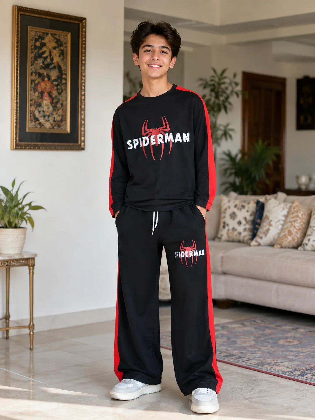 Spiderman Print Full Sleeve Black Baggy Trouser Shirt Boys( R-50 N )