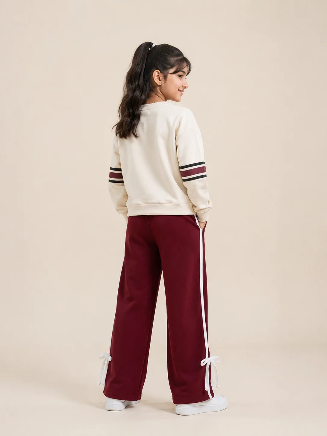 California Print Cream Maroon Track-Suit For Girls (R-73 N)