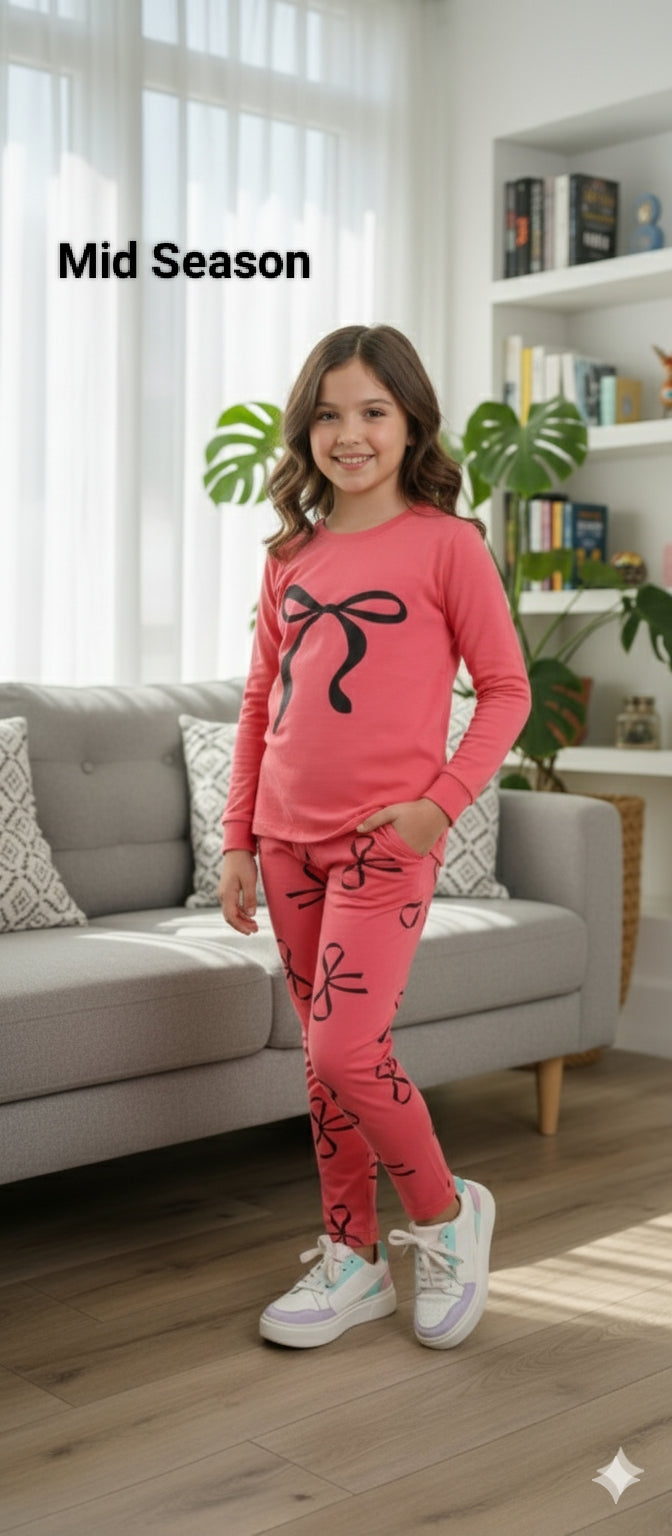 Black Bow Dark Peach Trouser Shirt Girls