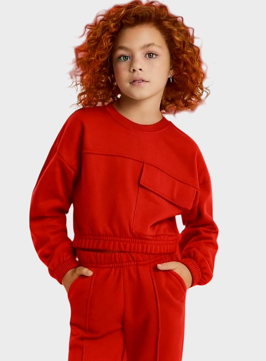 Front Pocket Red Track-Suit Girls