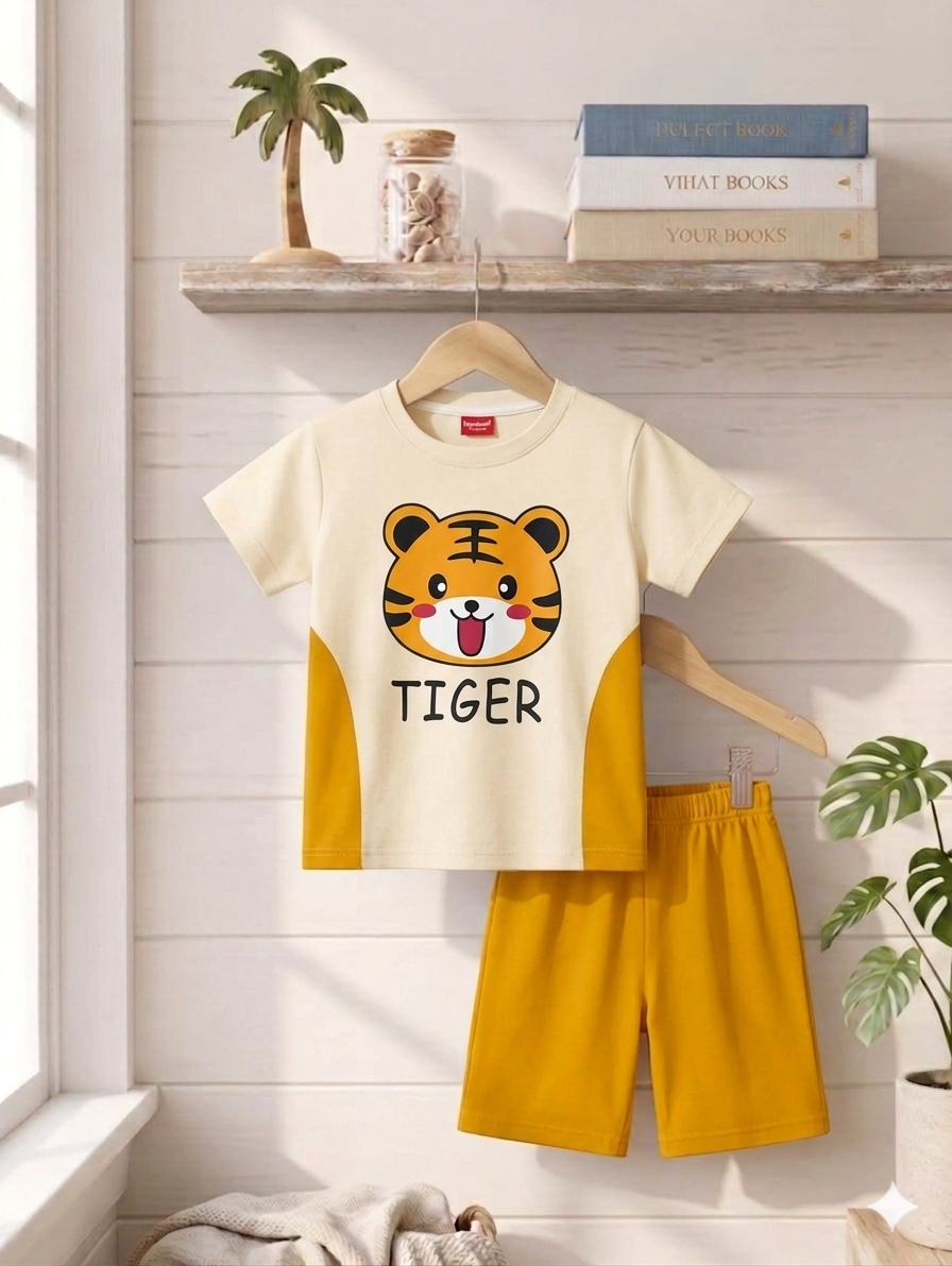 Tiger Print Cream Nicker Suit Boys ( R-423N )