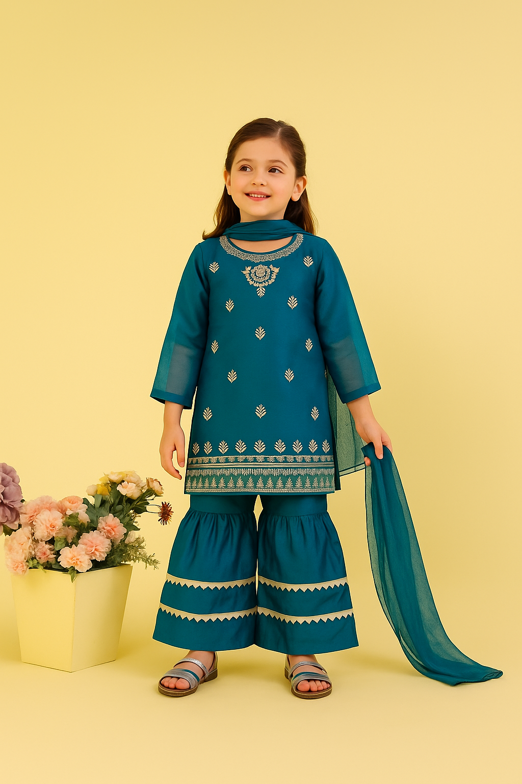 Front Embroidery Zinc Gharara Suit Girls