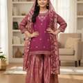 3Pcs Dark Pink Gharara Suit Girls (R-327)