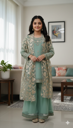 3Pcs Mint Green Gharara Suit Girls