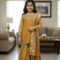 3Pcs Golden Gharara Suit Girls (R-327)