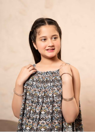 Floral Flower Print  Black Skirt Suit Girls ( R-137 )