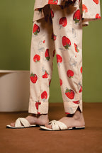 Cherry Print All Over Print Peach 2Pcs Suit Women