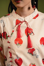 Cherry Print All Over Print Peach 2Pcs Suit Women